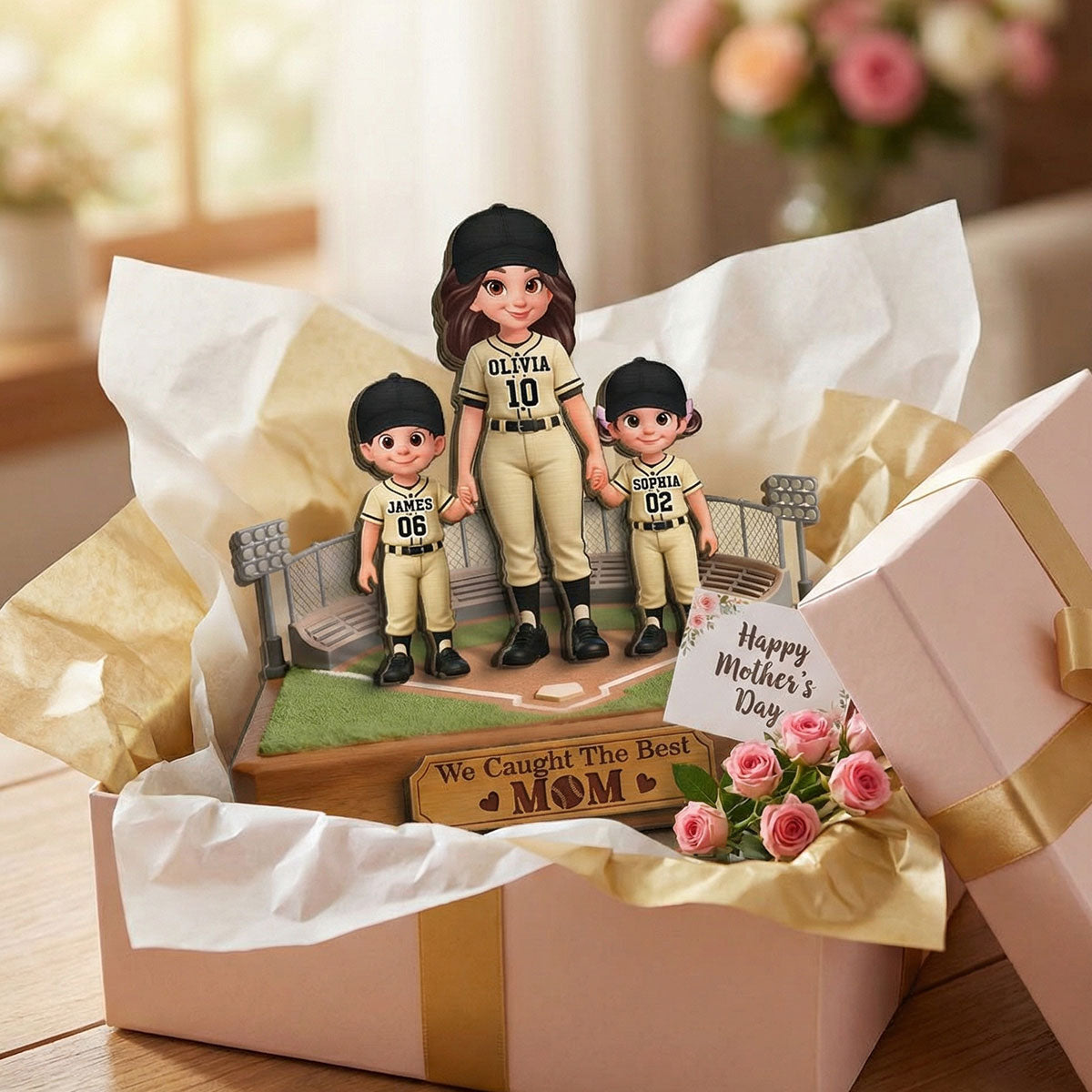 Baseball We Caught The Best Mom - Personalized 2-Layered Wooden Plaque - Mother's Day Gift For Baseball Mom