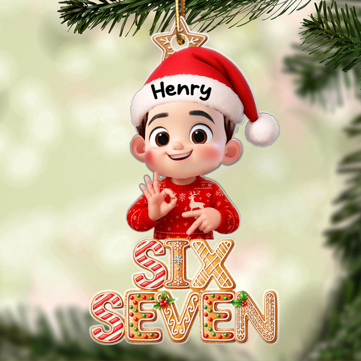 Funny Custom Six Seven 67 Gingerbread Pattern - Personalized Acrylic Ornament - Teen Slang Funny Tree Decor, Funny Teen Grandkid Gift