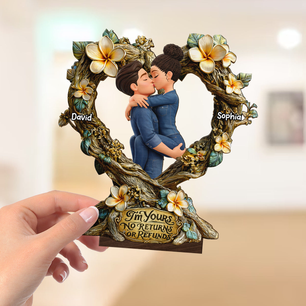 I'm Yours No Returns Or Refunds - Personalized 2-Layered Wooden Plaque - Anniversary, Valentine's Day Gift, Gift For Him, Gift For Her