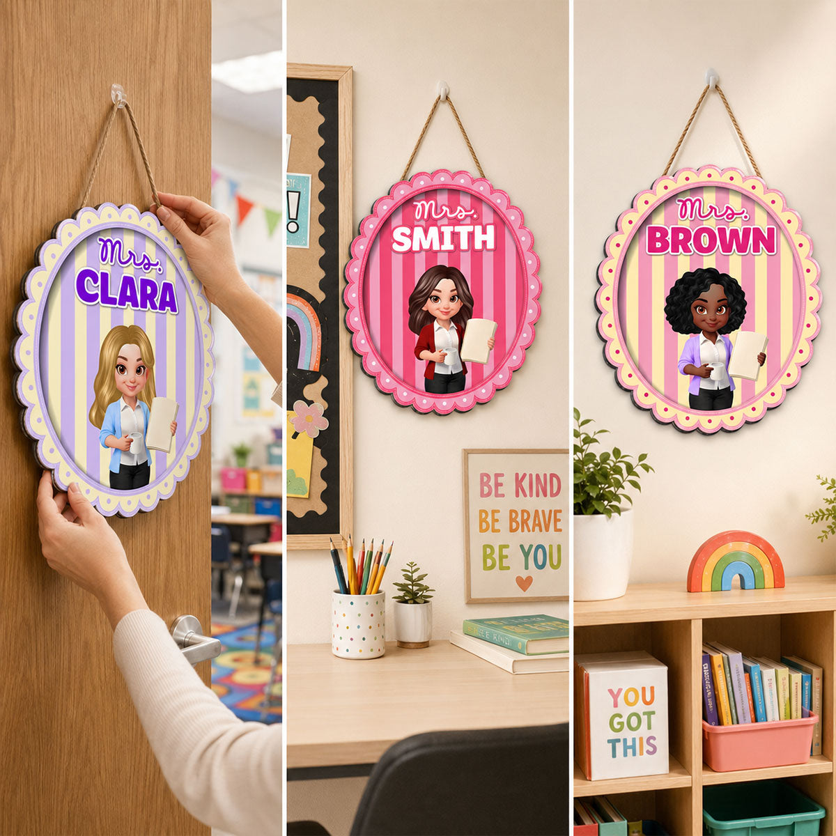Coquette Striped Style Teacher Welcome To Classroom - Personalized Wood Sign - Back To School, Classroom Decor