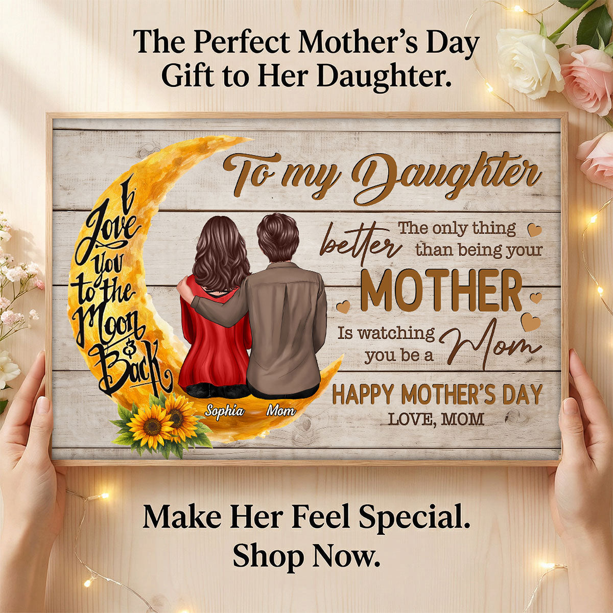 Sunflower Moon To My Daughter Happy Mother's Day - Personalized Poster - Mother's Day Gift For Daughter