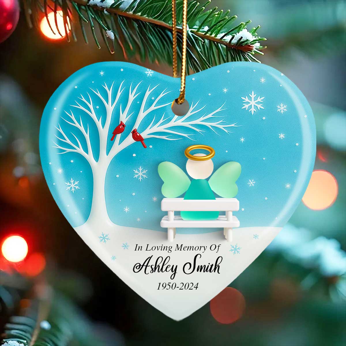 Angel Memorial Sea Glass Effect - Personalized Ceramic With Acrylic Ornament - Christmas Sympathy Gift
