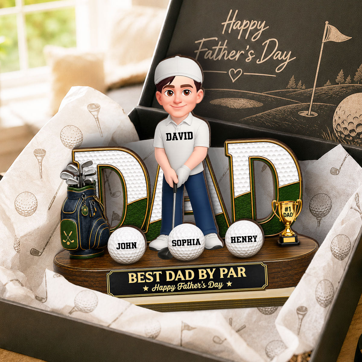 Golf Dad Legend Best Dad By Par - Personalized 2-Layered Wooden Plaque -  Gift For Dad