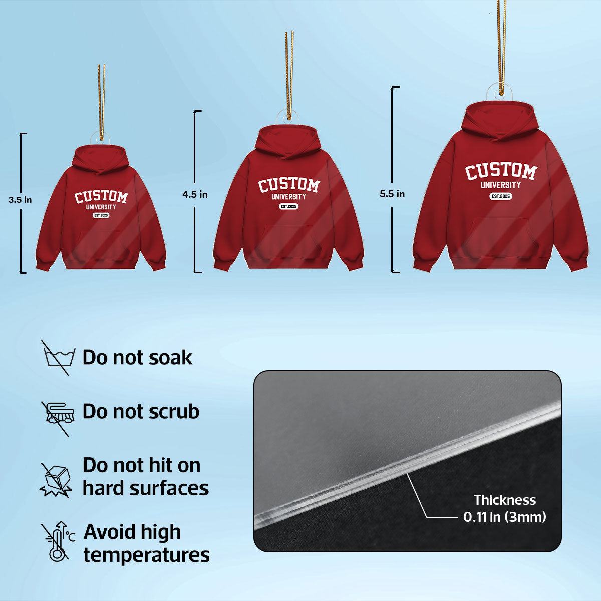 Custom University Colleague School Spirit Sweater Hoodie - Personalized Acrylic Ornament - Freshman Gift, Graduation Keepsake, Graduation Gift For Granddaughter, Grandson, Daughter, Son