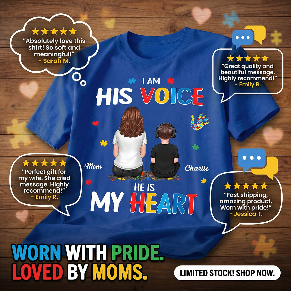 I'm His Voice He's My Heart Autism Back View Parent & Kid - Personalized Shirt - Autism Awareness Shirt