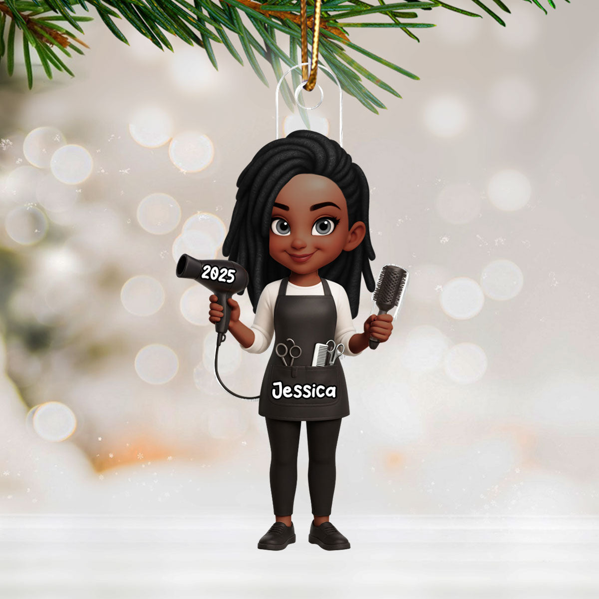 3D Effect Christmas Hairdresser Man Woman - Personalized Acrylic Ornament - Gift For Hairdressers