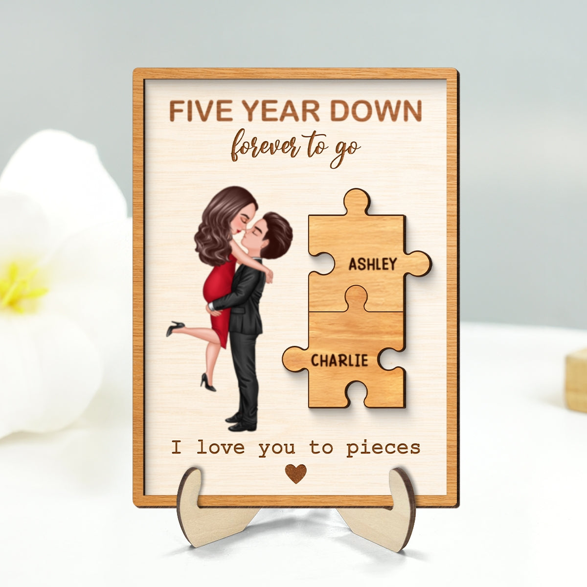 I Love You to Pieces Couple Love - Personalized 2-Layered Wooden Plaque - Sentimental Anniversary Gift, Valentine's Day Gift for Her, for Him