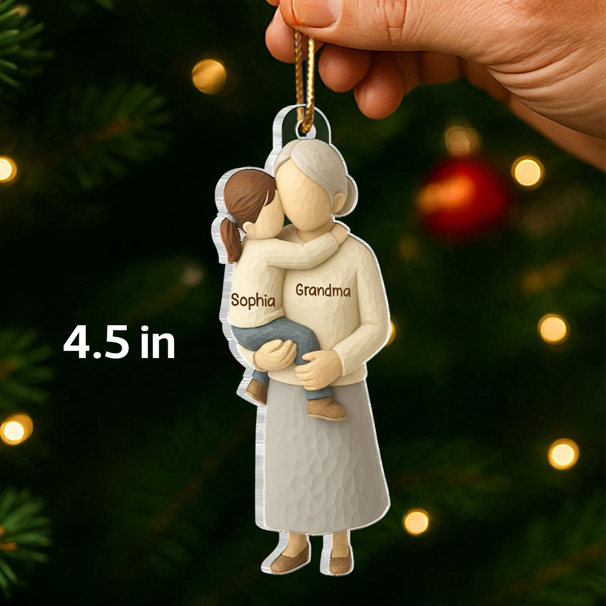 Grandma Hugging Grandkid - Personalized Acrylic Ornament - Heartwarming Christmas Gift for Grandma