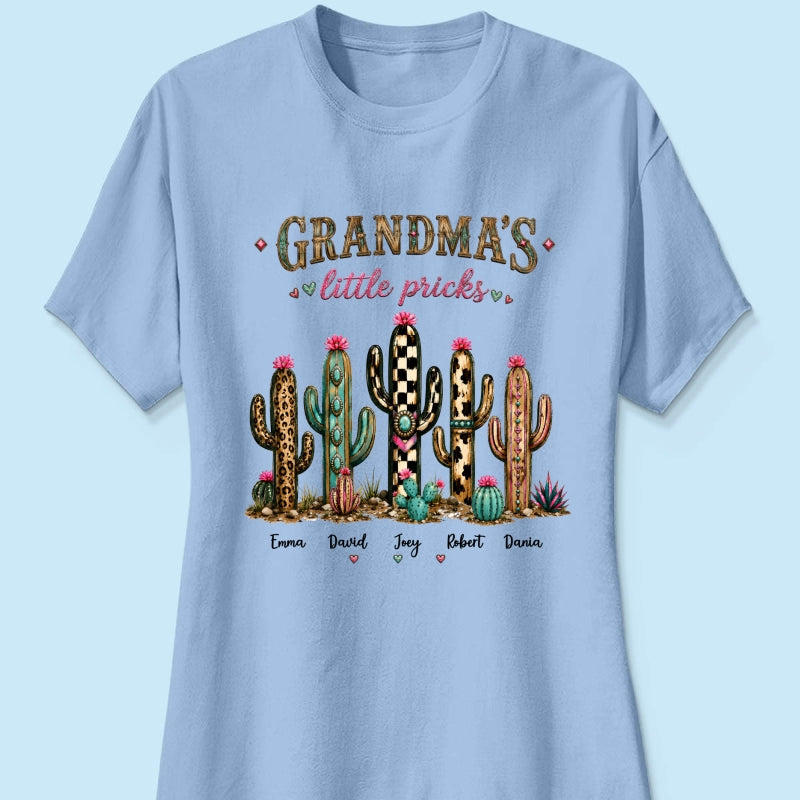 Grandma's Little Pricks - Personalized Shirt - Leopard Cactus Fall Vibe, Trendy Tee for Grandma