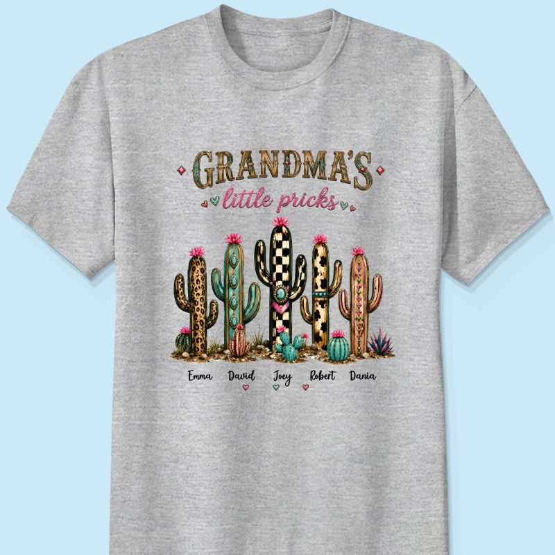 Grandma's Little Pricks - Personalized Shirt - Leopard Cactus Fall Vibe, Trendy Tee for Grandma