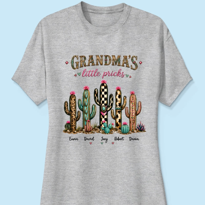 Grandma's Little Pricks - Personalized Shirt - Leopard Cactus Fall Vibe, Trendy Tee for Grandma