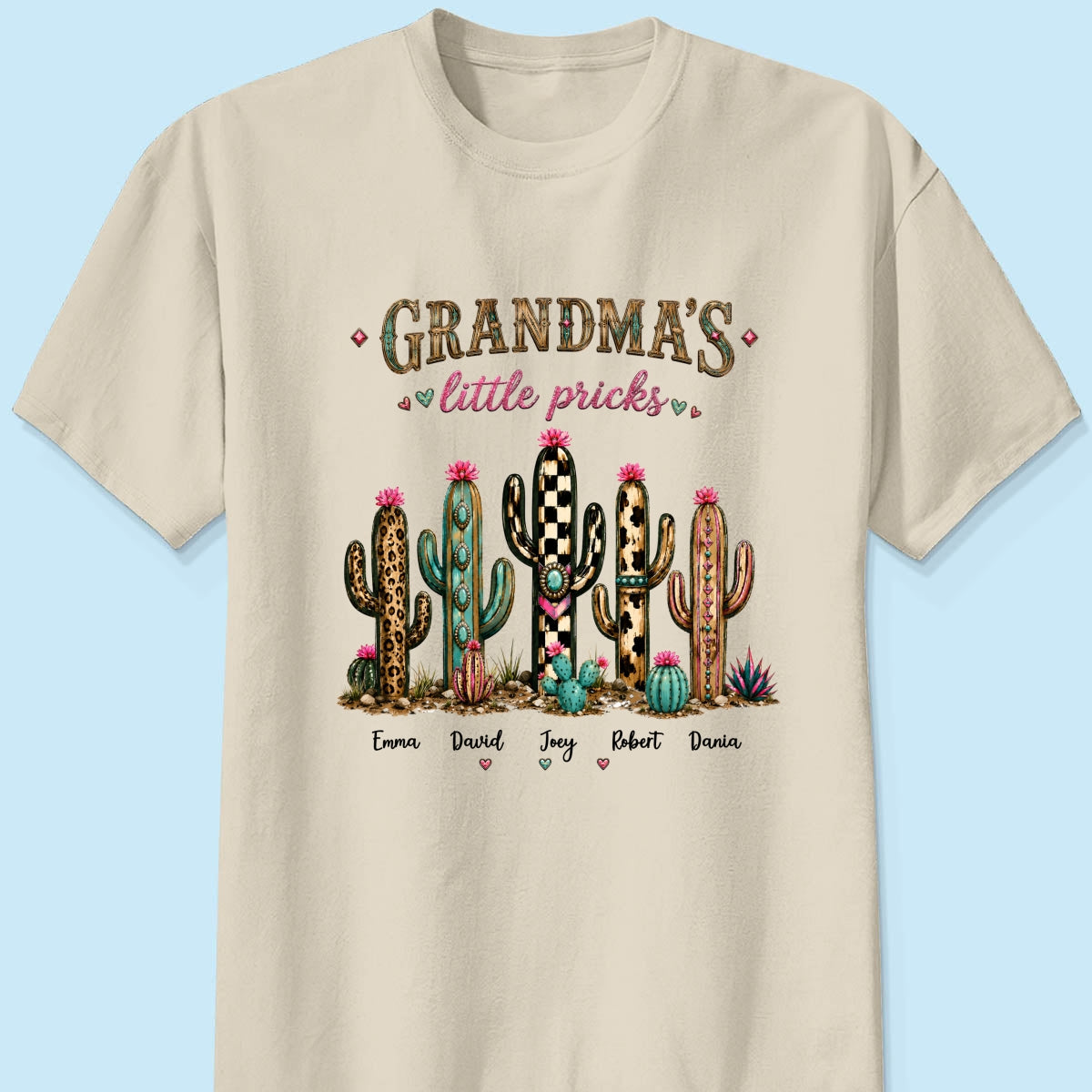 Grandma's Little Pricks - Personalized Shirt - Leopard Cactus Fall Vibe, Trendy Tee for Grandma