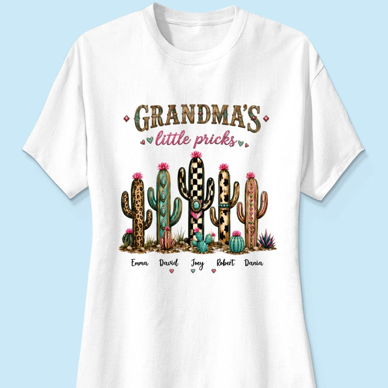 Grandma's Little Pricks - Personalized Shirt - Leopard Cactus Fall Vibe, Trendy Tee for Grandma