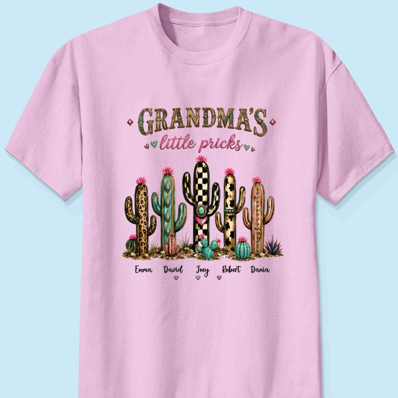 Grandma's Little Pricks - Personalized Shirt - Leopard Cactus Fall Vibe, Trendy Tee for Grandma