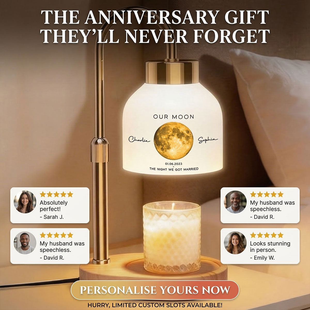Our Moon Special Day Custom Moon Phase - Personalized Candle Warmer Lamp - Anniversary Gift For Wife, Gift for Husband