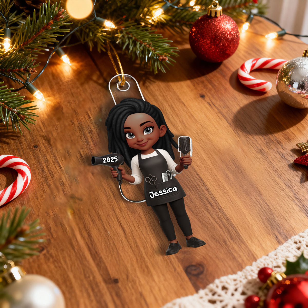 3D Effect Christmas Hairdresser Man Woman - Personalized Acrylic Ornament - Gift For Hairdressers