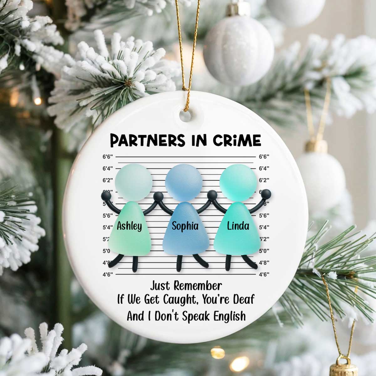 Partners in Crime Sea Glass Besties - Personalized Ceramic Ornament With Acrylic - Christmas Gift for Best Friends
