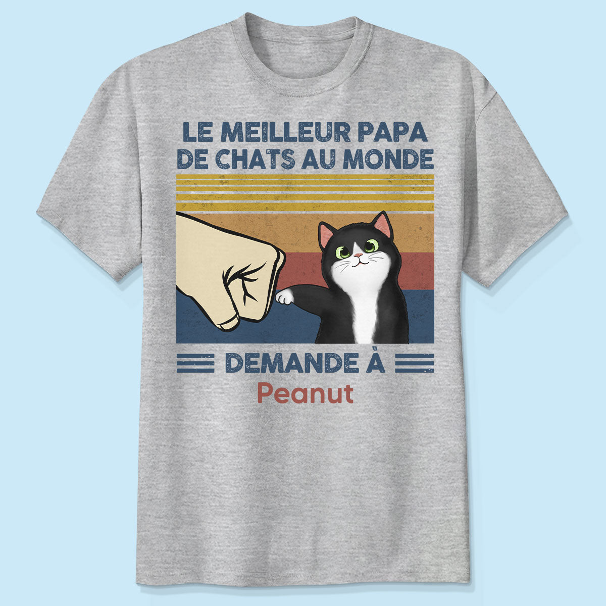 Cadeau parfait pour les papas de chats – T-shirt personnalisé avec check de poing avec votre chat