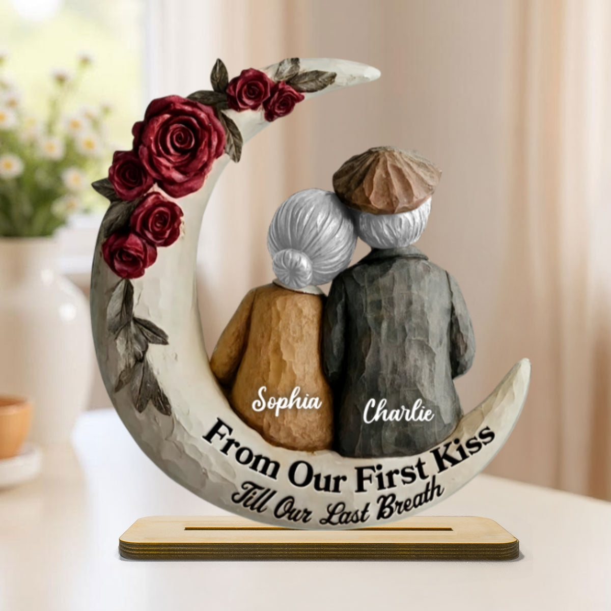 From Our First Kiss Till Our Last Breath Old Couple - Personalized Wooden Plaque - Gift For Him, Gift For Her