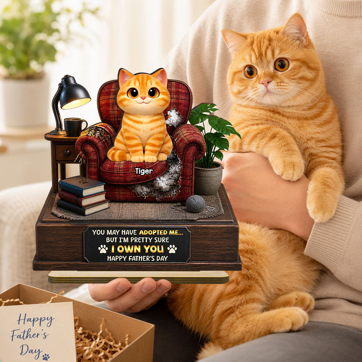 Pretty Sure We Own You - Personalized 2-Layered Wooden Plaque - Funny  Gift for Cat Dad