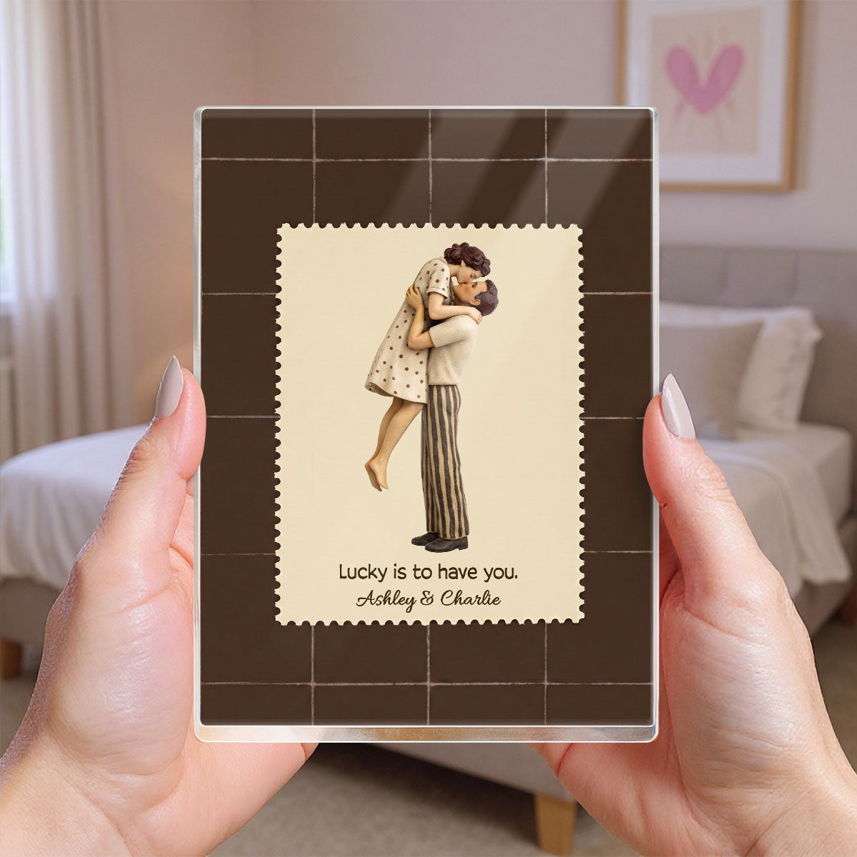 Lucky Is To Have You Mid-Century Couple - Personalized Acrylic Block Plaque - Anniversary, Valentine's Day Gift, Gift For Him, Gift For Her