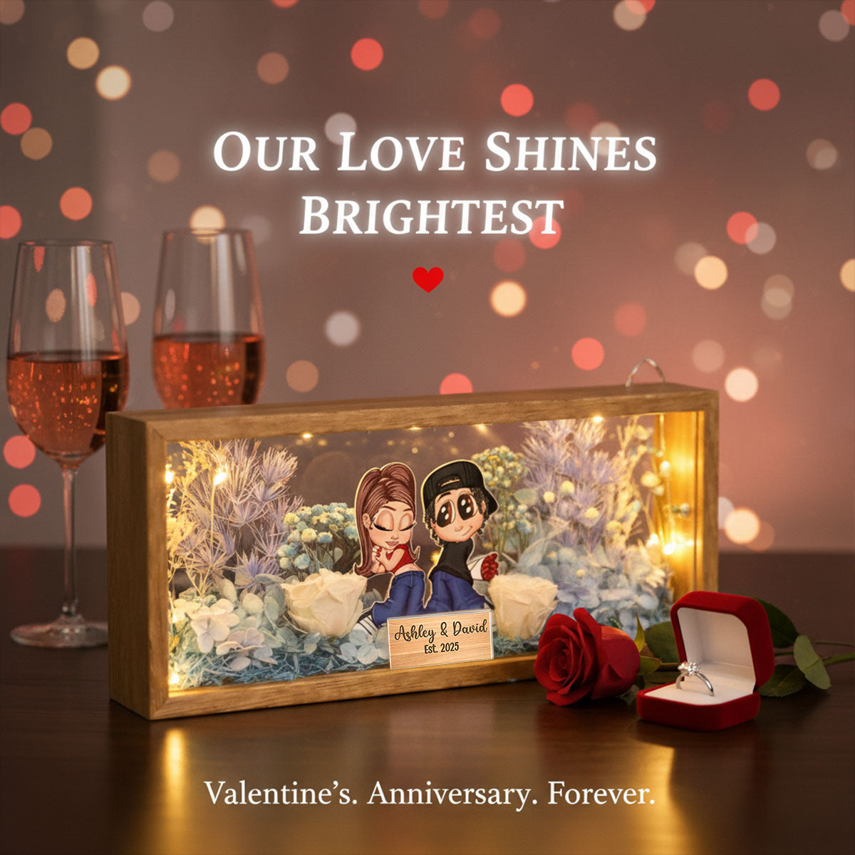 Eternal Love Y2K Couple - Personalized DIY Flower Shadow Box LED Night Light - Valentine's Day Gift, Anniversary Gift, Wedding Gift For Couple, For Him, For Her