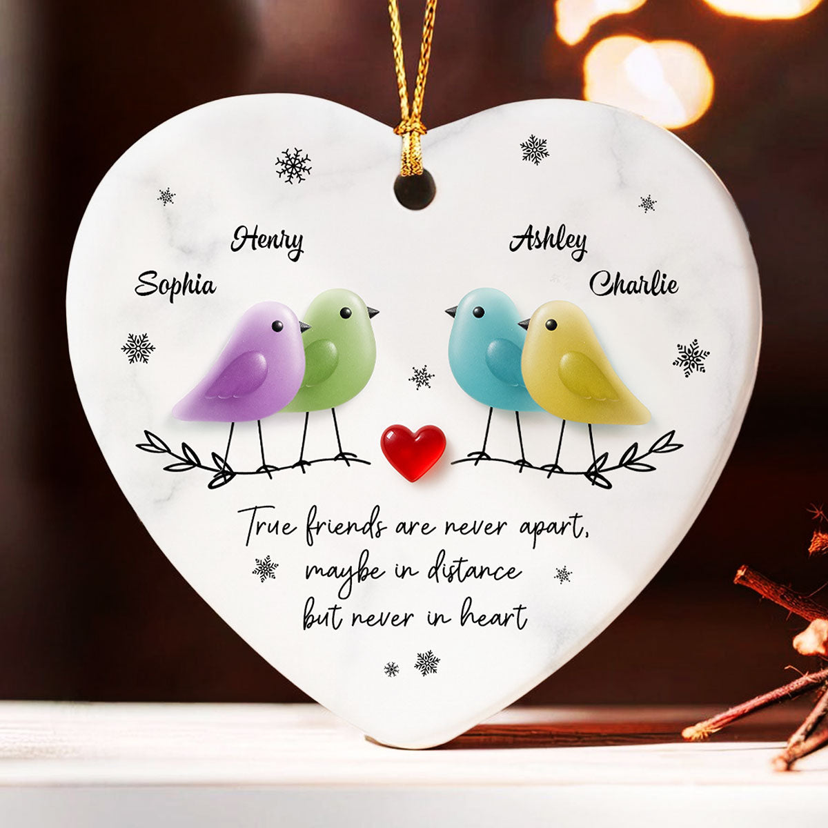 Friends Are Never Apart 3D Effect Sea Glass - Personalized Ceramic Ornament - Christmas Gift for Friends, Besties