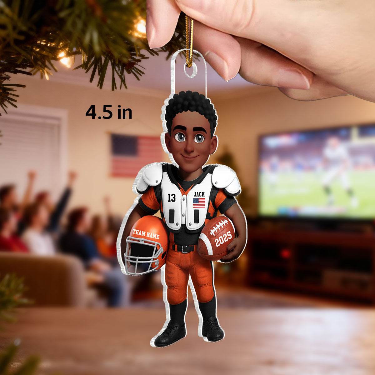 3D Effect Proud American Football Player - Personalized Acrylic Ornament - Gift For Football Lovers, Grandson, Son, Husband