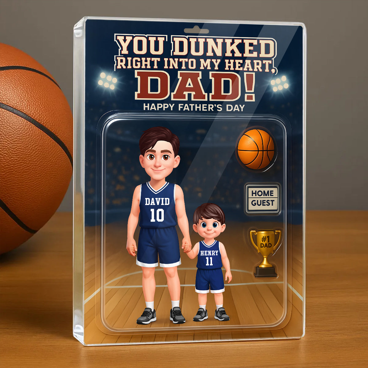 Basketball Dad You Dunked Right Into My Heart - Personalized Acrylic Block Plaque -  Gift For Basketball Dad, Husband