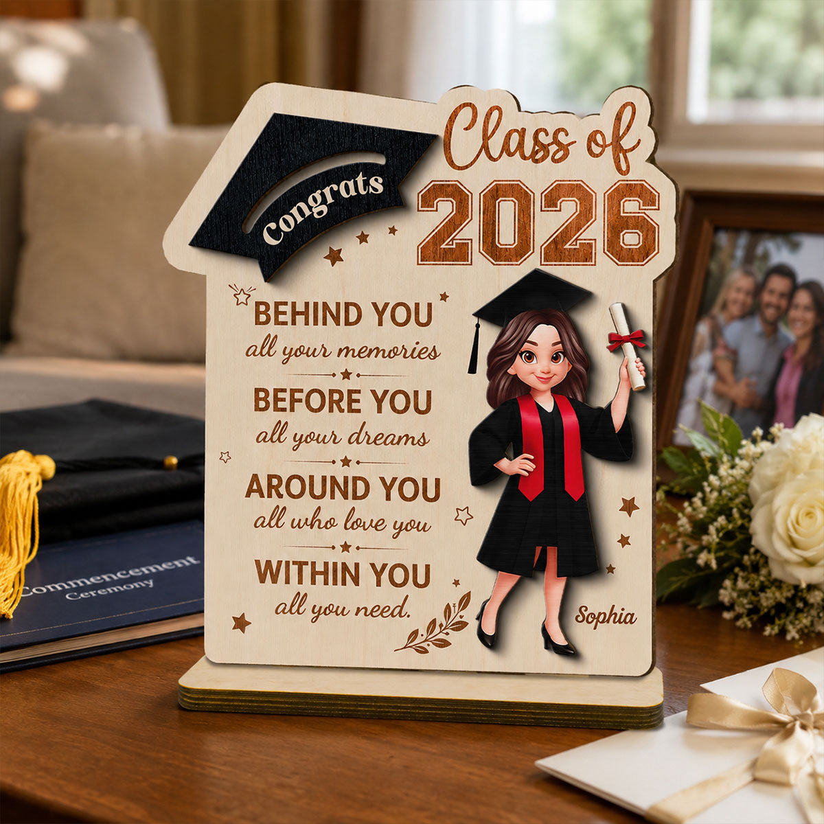Behind You All Your Dream Graduation - Personalized 2-Layered Wooden Plaque - Graduation Gift For Graduates, Daughter, Son