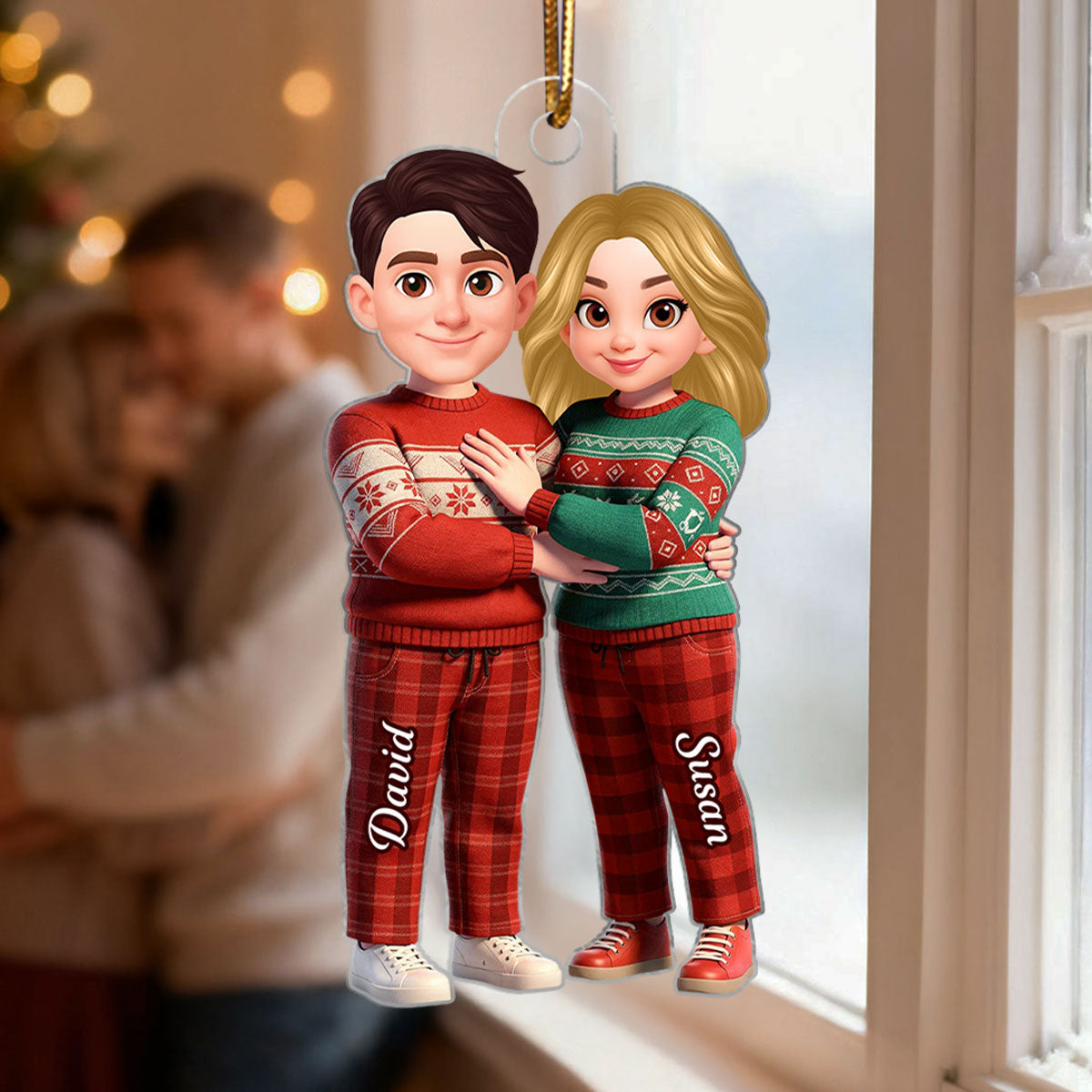Cartoon Couple Standing Together - Personalized Acrylic Ornament - Christmas Gift for him, Gift for her