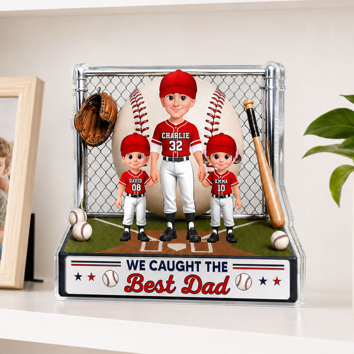 Baseball Dad And Kids We Caught The Best Dad - Personalized Acrylic Block Plaque -  Gift For Dad, Husband