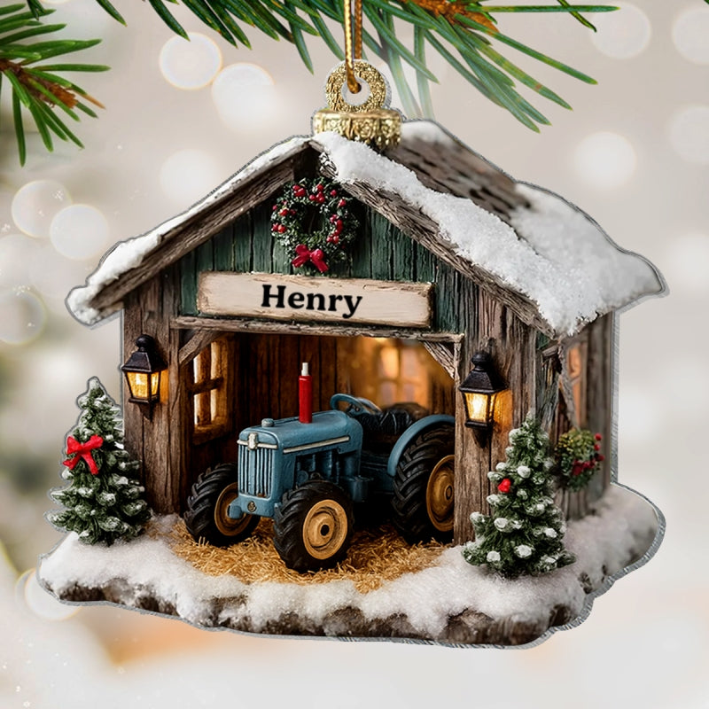 Custom Farmhouse Tractor Barn Christmas - Personalized Acrylic Ornament - Holiday Keepsake 2025