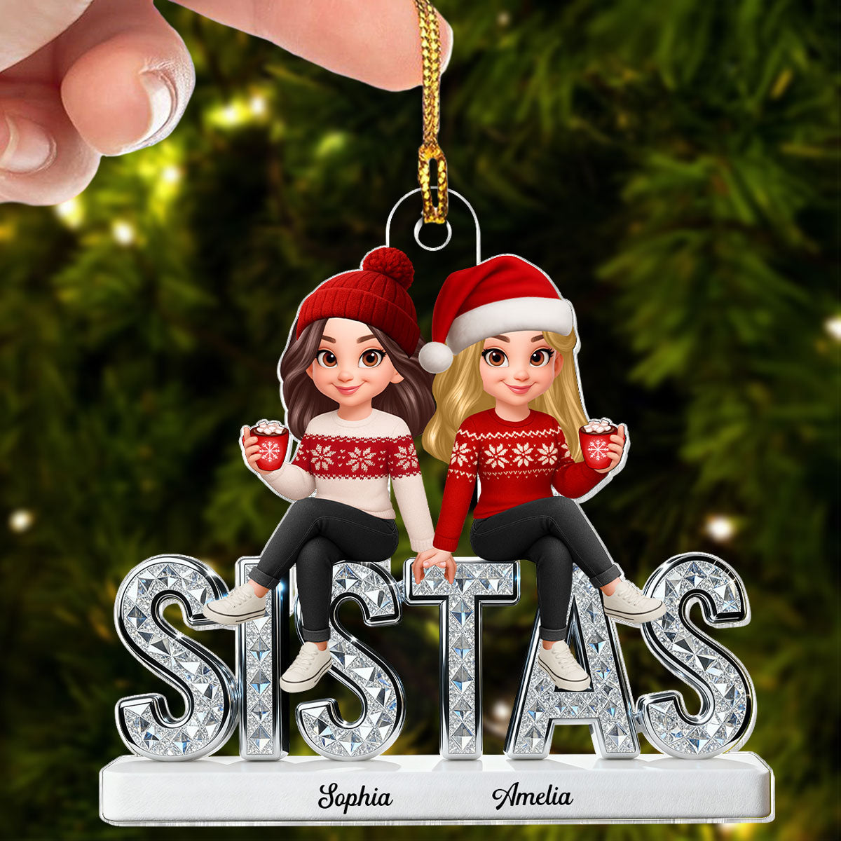 3D Shining Effect Sistas - Personalized Acrylic Ornament - Christmas Gift For Sisters