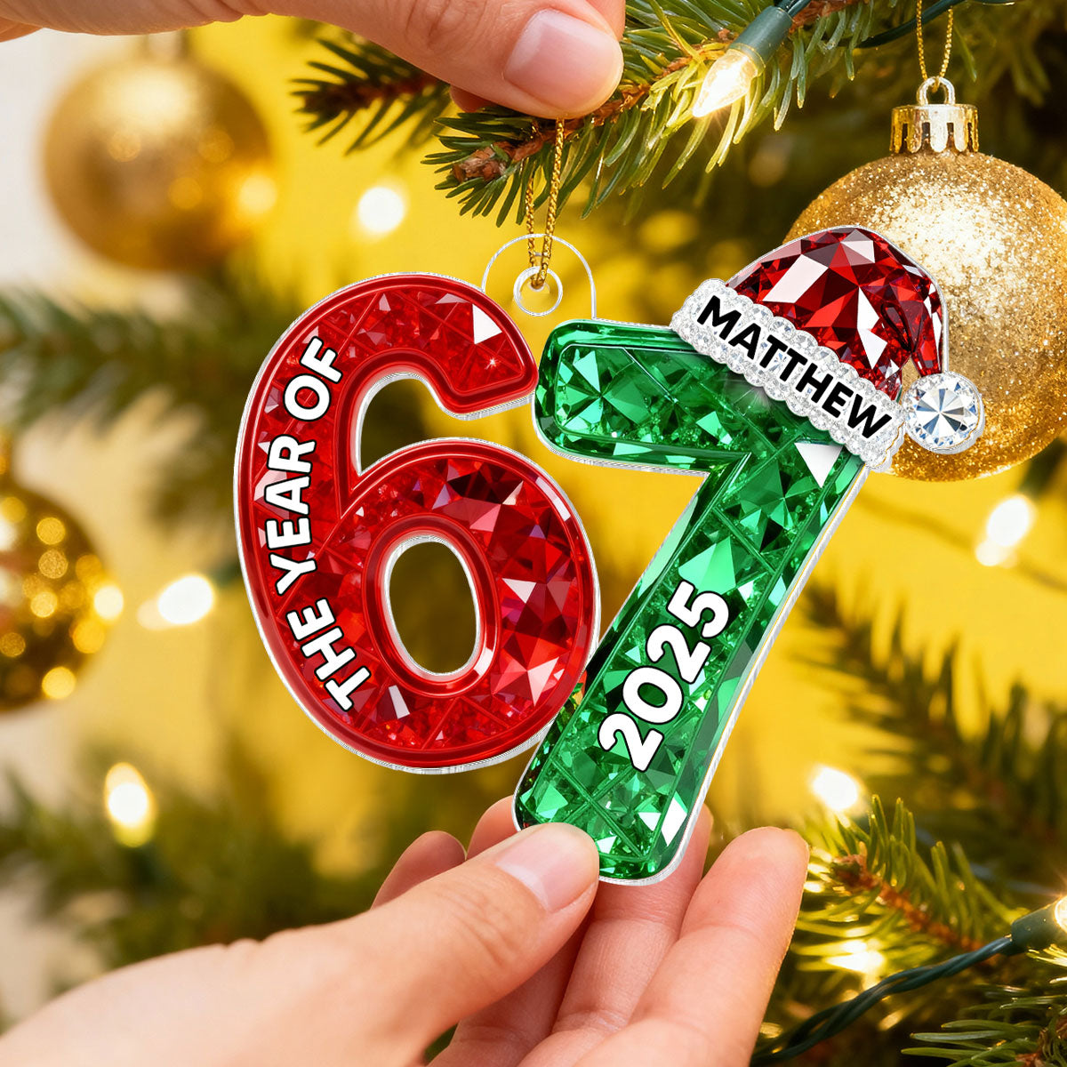3D Effect Flat 67 Six Seven 2025 Slang Christmas - Personalized Acrylic Ornament - Funny Christmas Gift For Teen, Grandkid, Gen Alpha