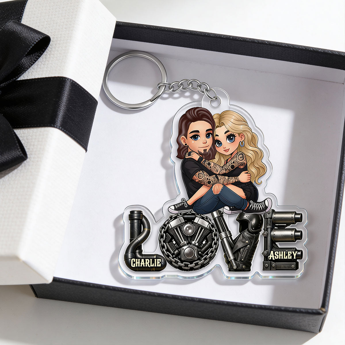 Biker Couple Together - Personalized Acrylic Keychain - Gift For Bikers, Gift For Him, For Her