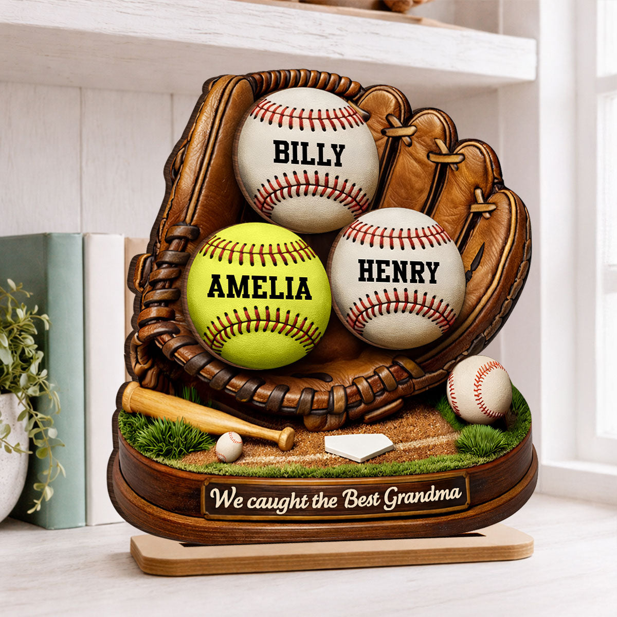 We Caught the Best Mom Dad Grandparents Baseball Softball - Personalized 2-Layered Wooden Plaque - Heartfelt Gift for Her, for Him