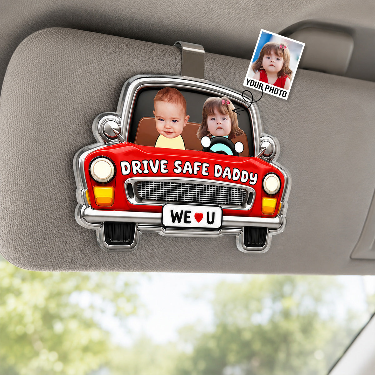 Drive Safe Daddy Baby Custom Photo in Classic Car - Personalized Acrylic Car Visor - Father's Day Gift For Dad, Husband