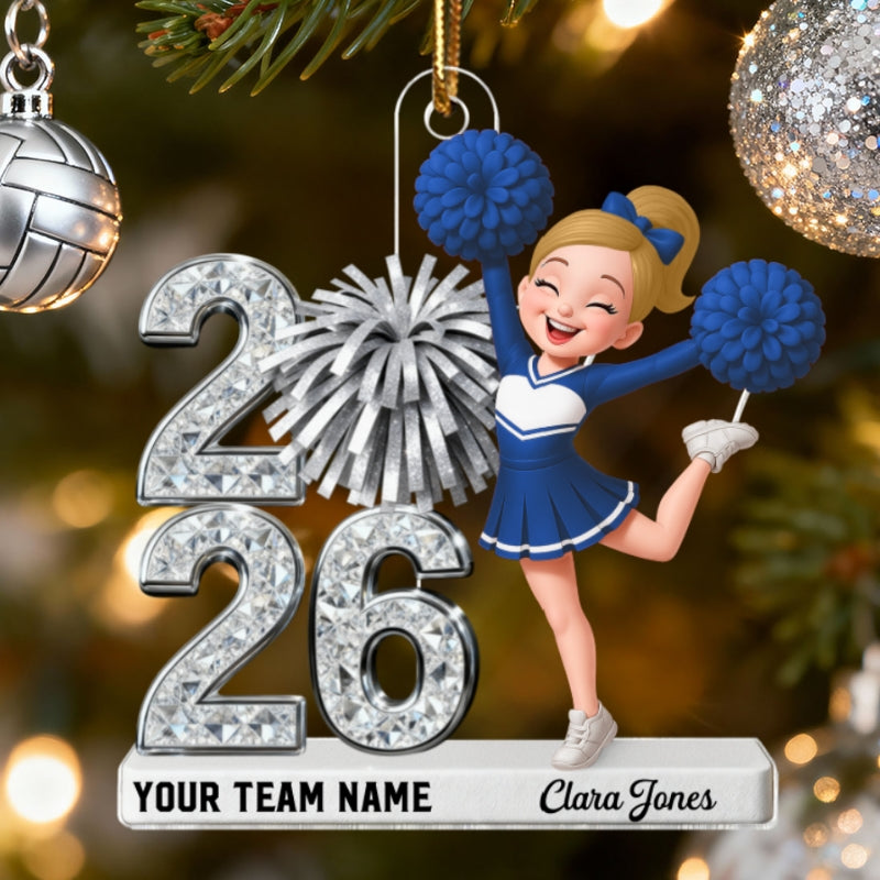 3D Shiny Effect Cheerleader With Year - Personalized Acrylic Ornament - Christmas Gift For Daughter, Granddaughter