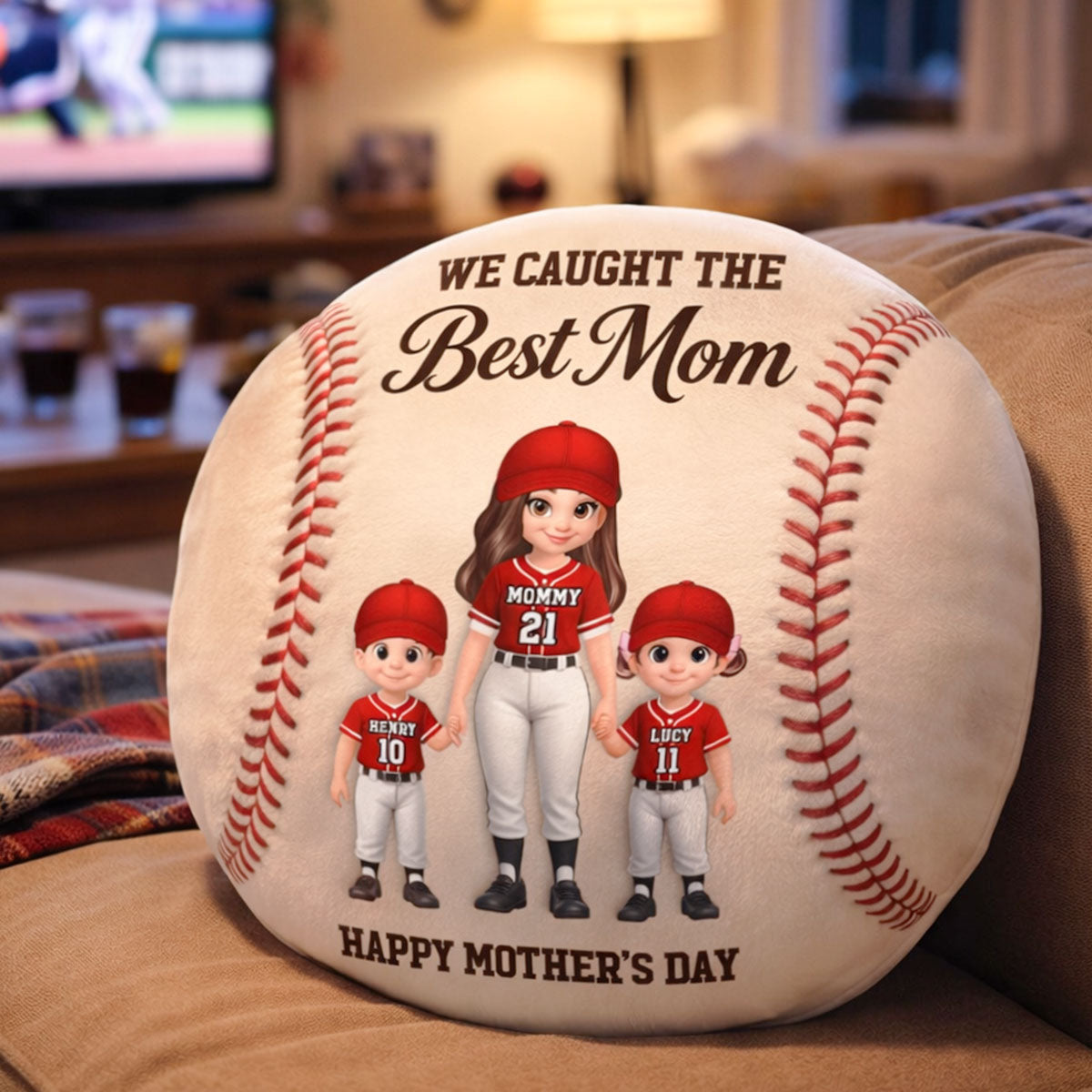 Baseball We Caught The Best Mom - Personalized Custom Shaped Pillow - Mother's Day Gift For Baseball Mom