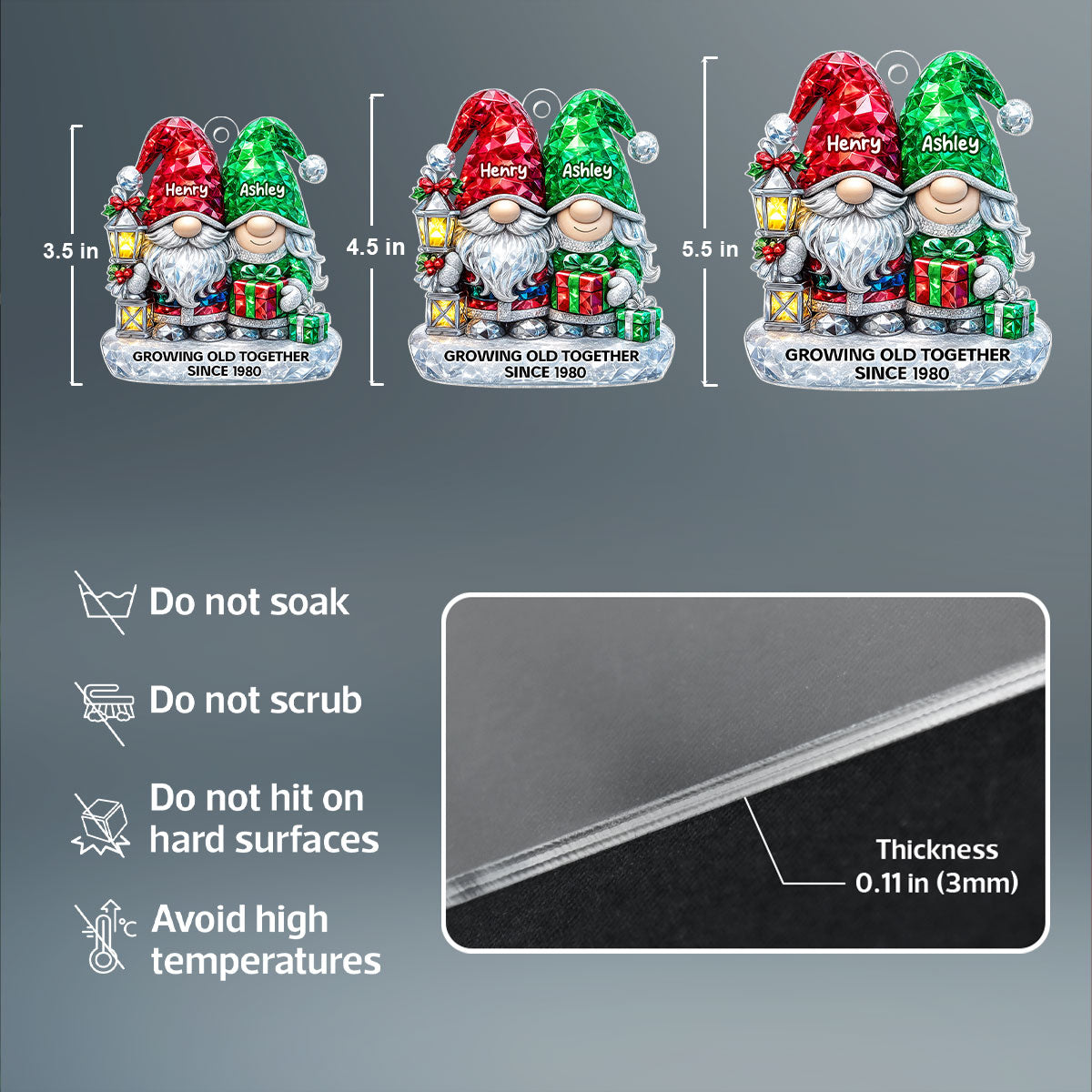 Gnome Couple 3D Crystal Effect - Personalized Acrylic Ornament - Christmas Gift for Couple