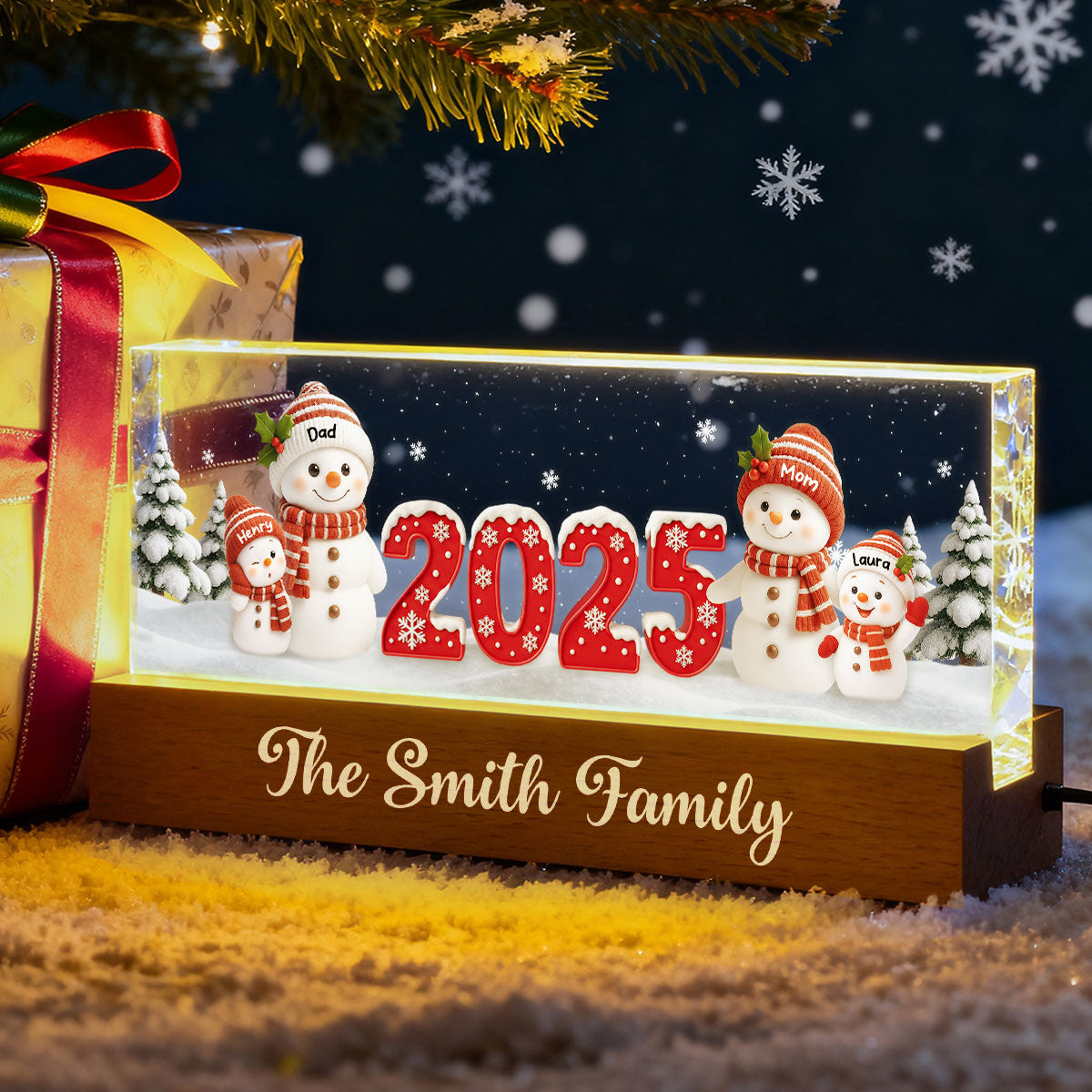 Family Snowman 2025 Togetherness - Personalized Acrylic Block LED Night Light - Christmas Gift for Husband, Wife, Christmas Decor