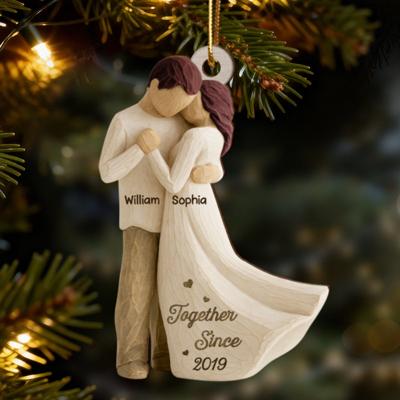 3D Effect First Christmas As Mr. & Mrs. - Personalized Wooden Ornament - Newlyweds Couple Keepsake