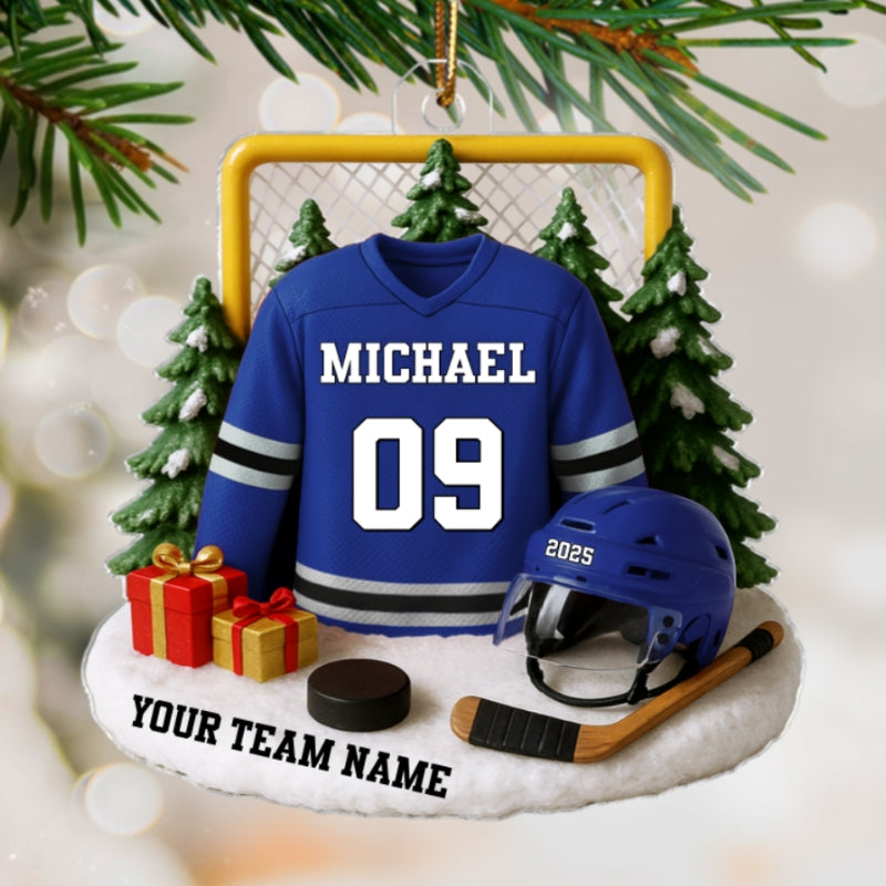 3D Effect Hockey Player Uniform - Personalized Acrylic Ornament - Christmas Gift For Hockey Players, Hockey Team