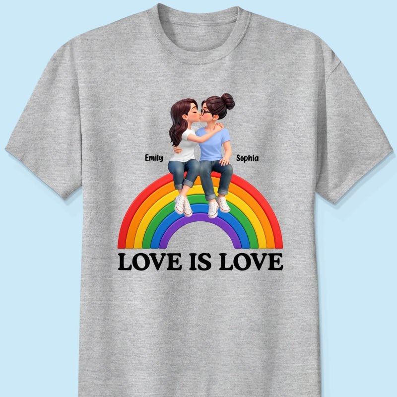LGBT+ Couple Love Is Love - Personalized Shirt - Matching Shirts For Couple, Happy Pride Month