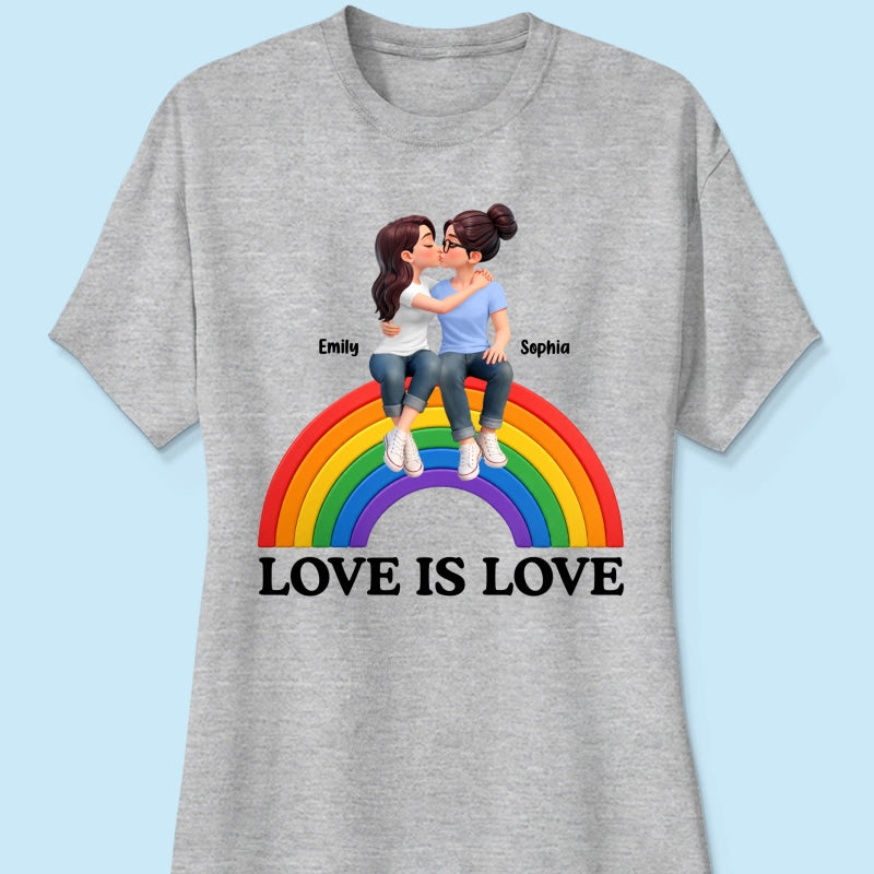 LGBT+ Couple Love Is Love - Personalized Shirt - Matching Shirts For Couple, Happy Pride Month