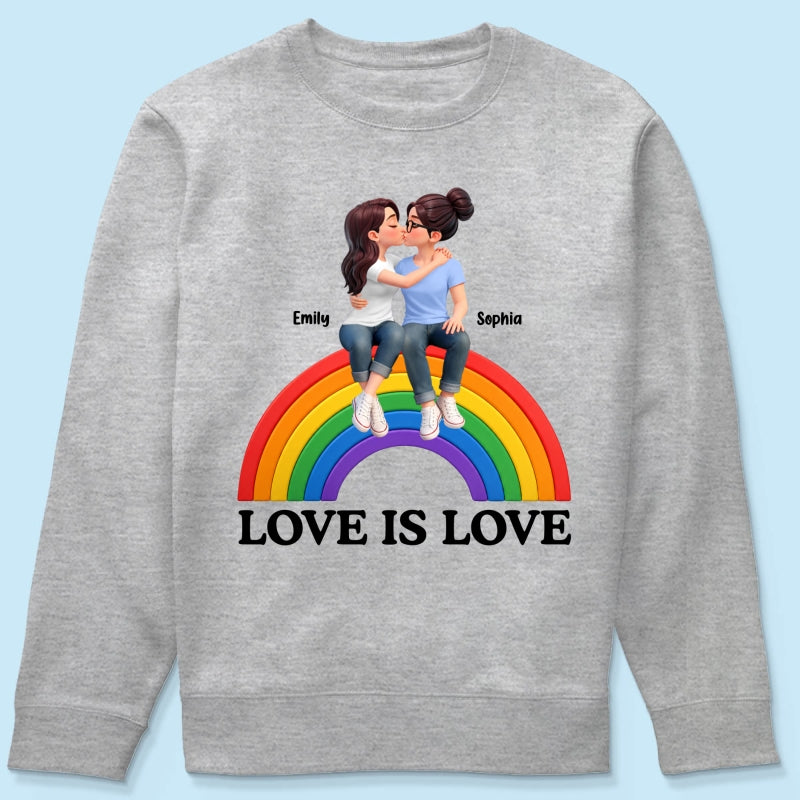 LGBT+ Couple Love Is Love - Personalized Shirt - Matching Shirts For Couple, Happy Pride Month
