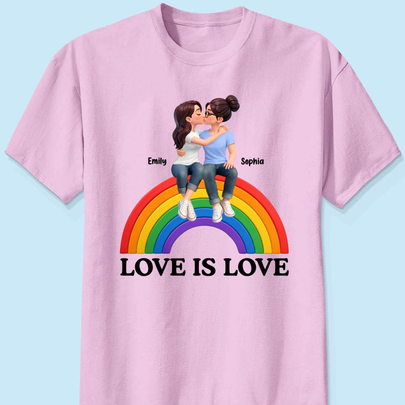 LGBT+ Couple Love Is Love - Personalized Shirt - Matching Shirts For Couple, Happy Pride Month