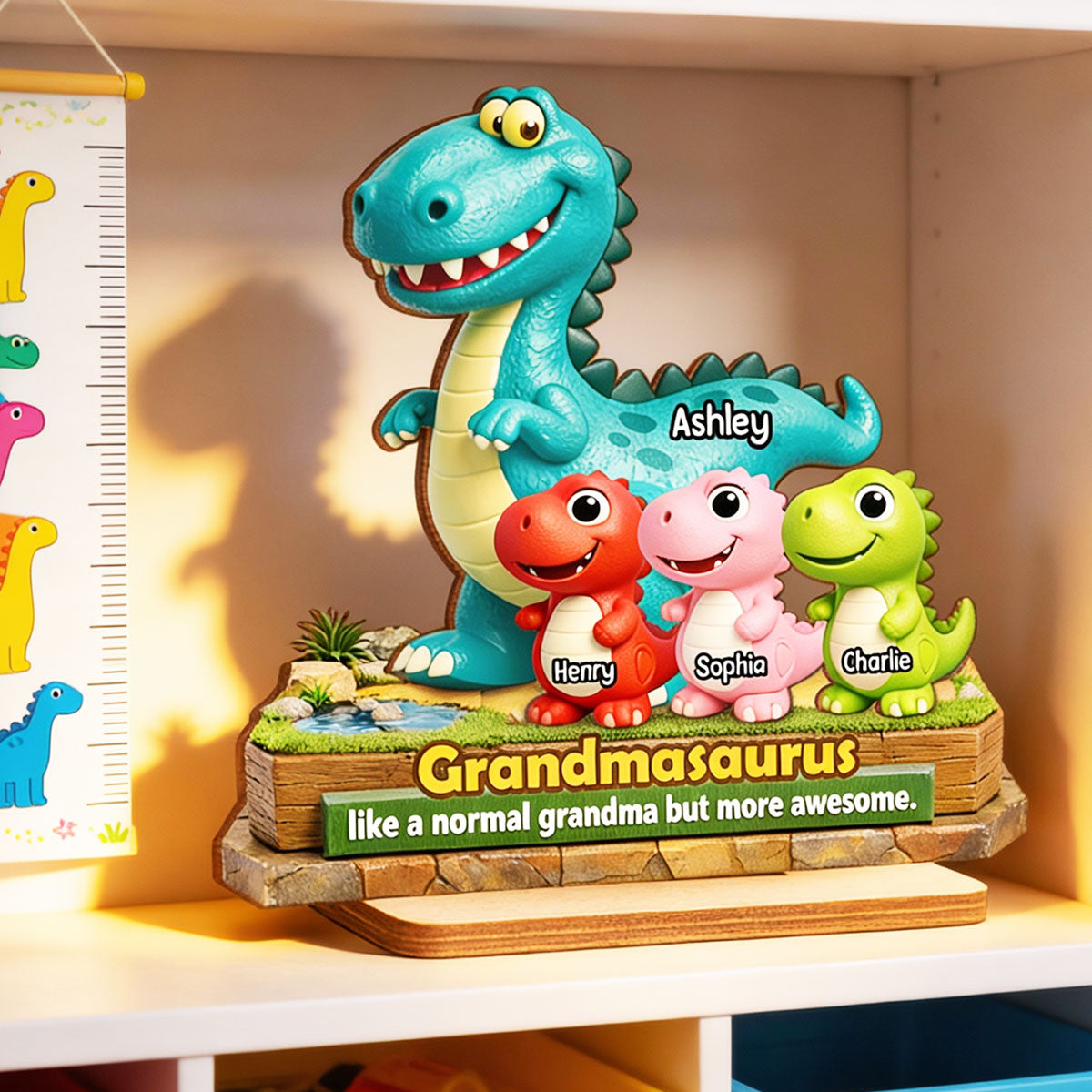 Grandmasaurus More Awesome - Personalized 2-Layered Wooden Plaque - Gift for Grandma