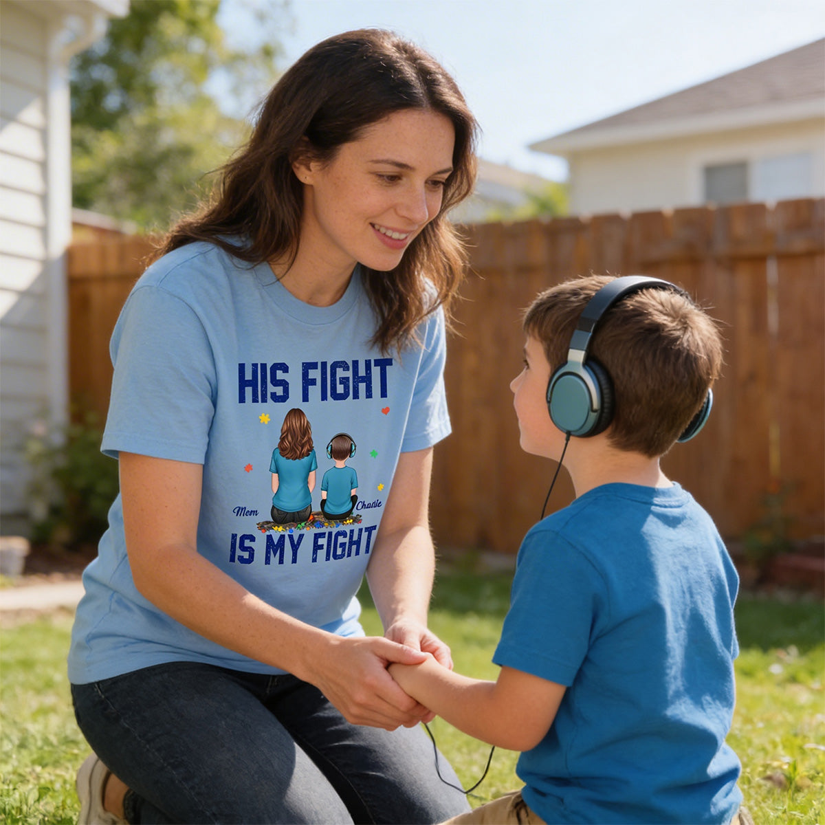 His Fight Is My Fight Autism Parent & Kid - Personalized Shirt - Autism Awareness Shirt